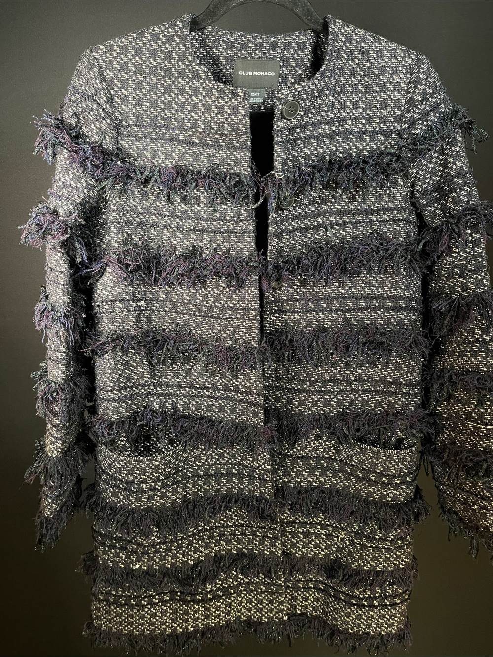 Club Monaco Tweed Fringe Jacket Size XS/TP